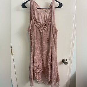 Simply Couture Dusty Rose Crochet-Trim Dress